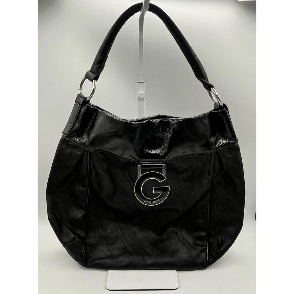 Guess Black Faux Leather Hobo Shoulder Bag Silver G Logo Zebra Lining Large